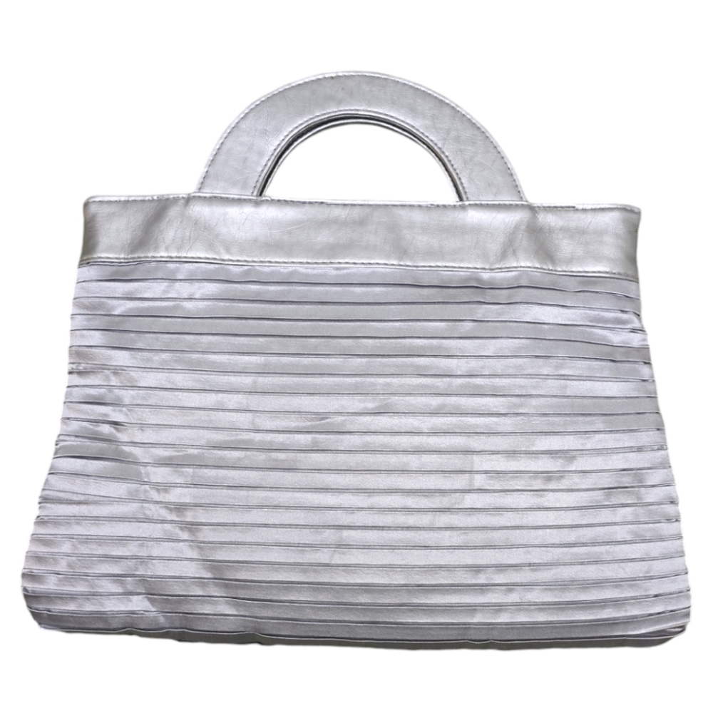 Silver Mario Tricoci Purse Textured Satin Feel Bag Snap Closure Evening Handbag